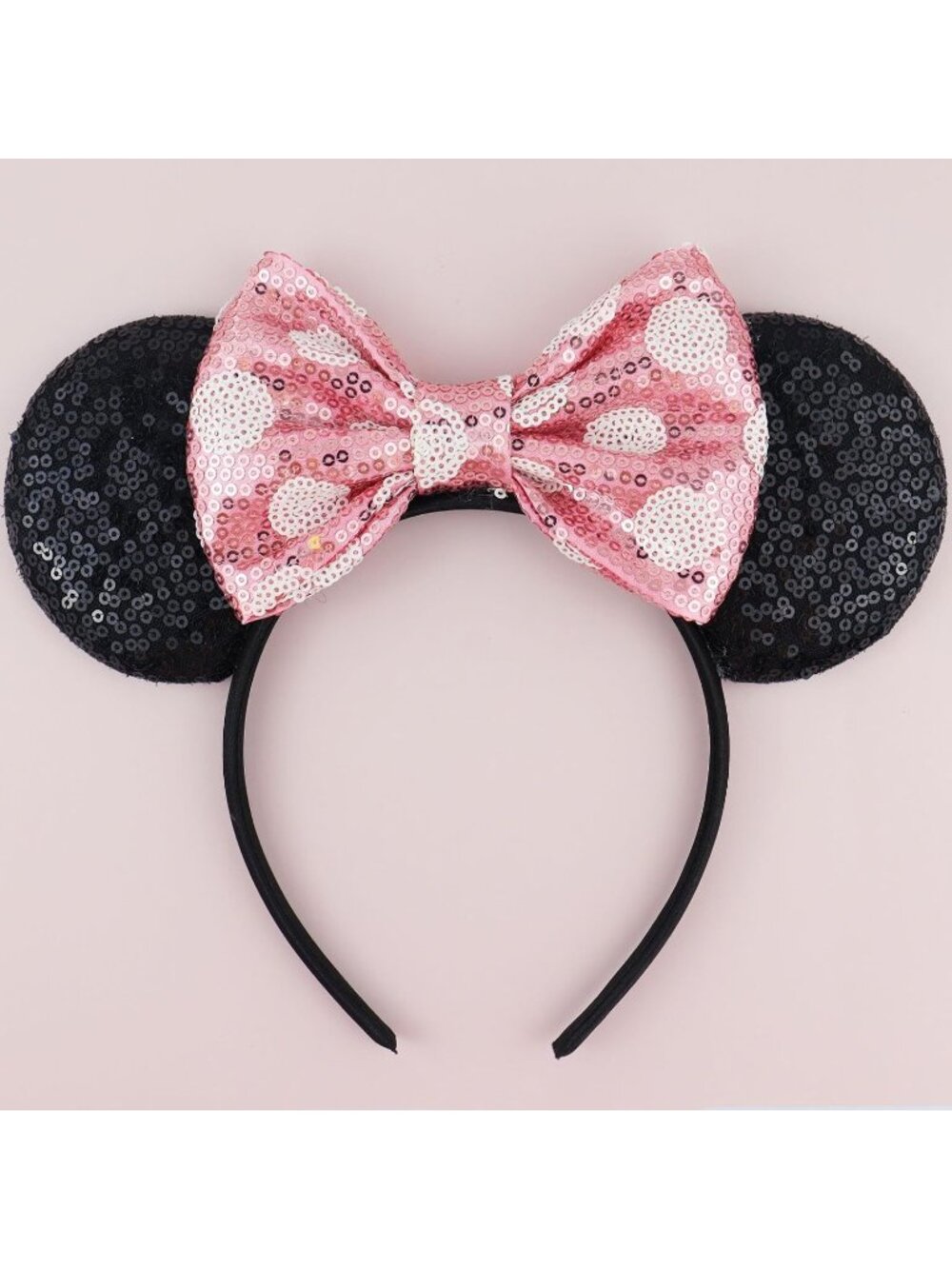 Women's PinkBlack Polyester Sequin Bow Mickey Mouse Headband Hair Accessory